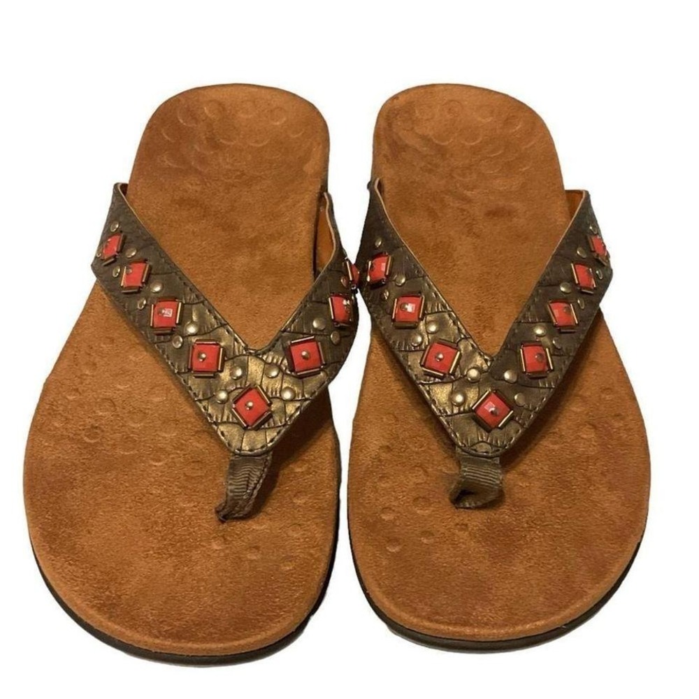 Vionic Women's Floriana Bronze Croco Orthotic Flip Flop Thong‎ Sandals Size 6